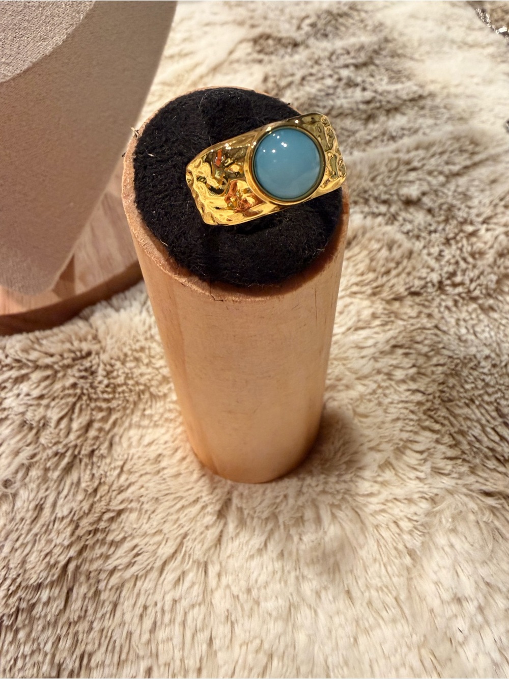 Gold Tone Ring with Light Blue Stone - Women Jewelry NWOT Adjustable - Picture 5 of 6